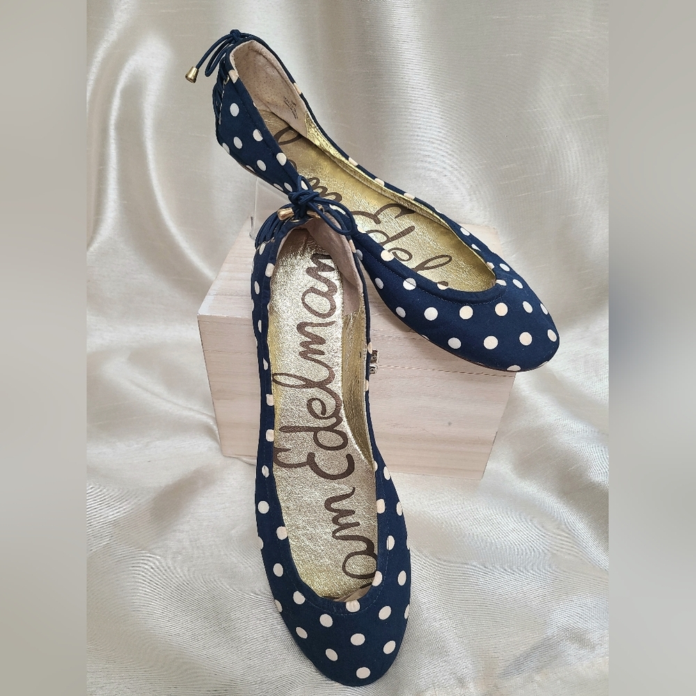 💙Sam Edelman Navy Polka Dot Flats, Womens Sz 9🔹️GUC🔹️
